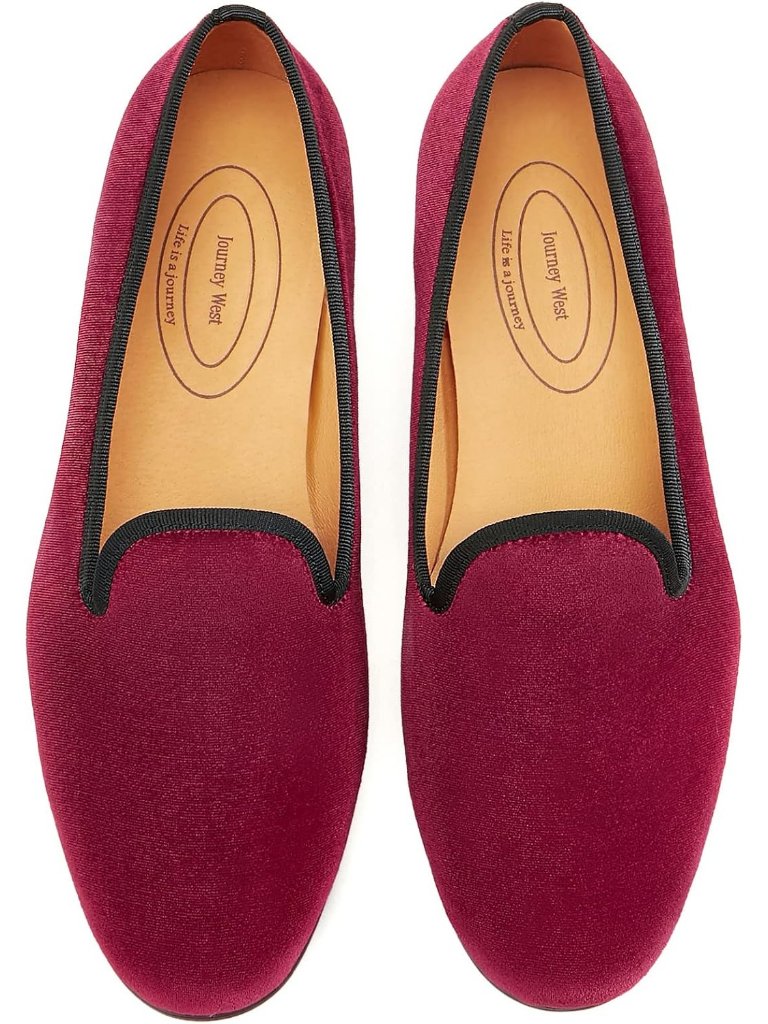 Mens Plain Burgundy Rubber Velvet Loafer Embroidery Slip-On Tuxedo Slipper Shoes
